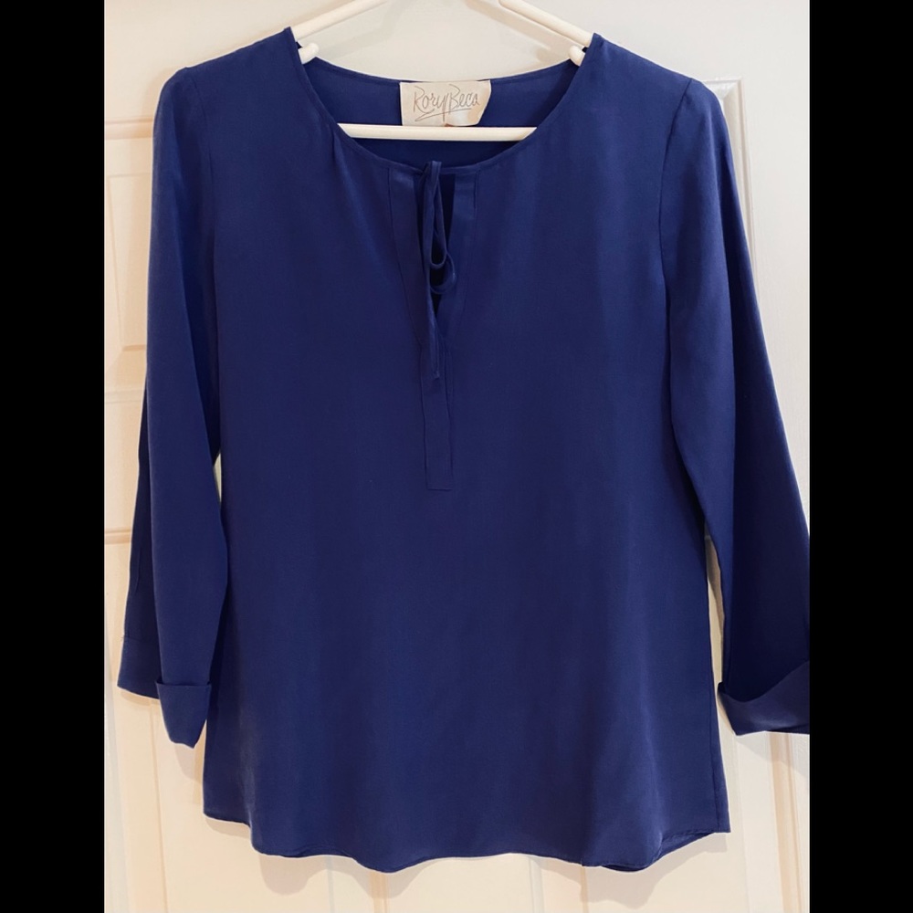 Rory Beca 100% Silk Blue 3/4 Sleeve Blouse XS